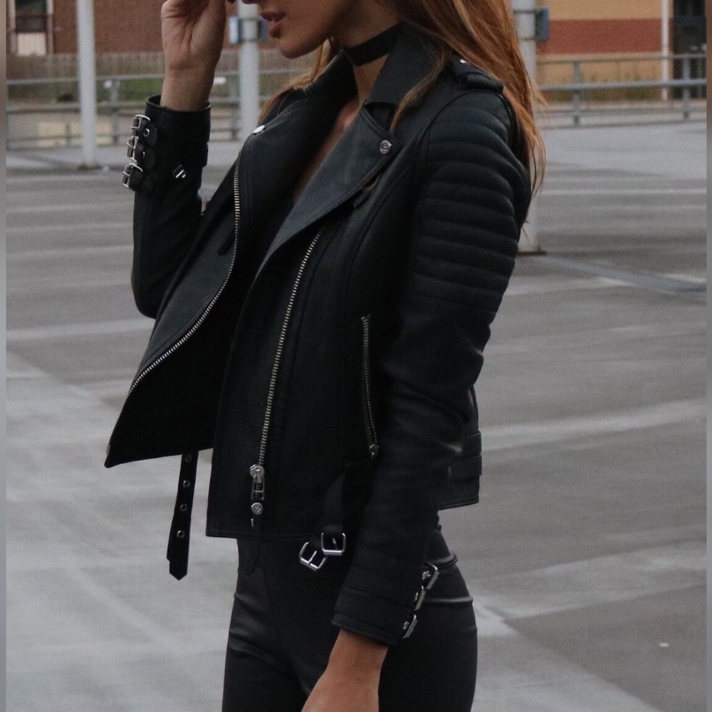 BODA SKINS Leather Jacket Napa Sheep Skin  Kay Michaels 2.0 Black Biker Quilted - Picture 4 of 16